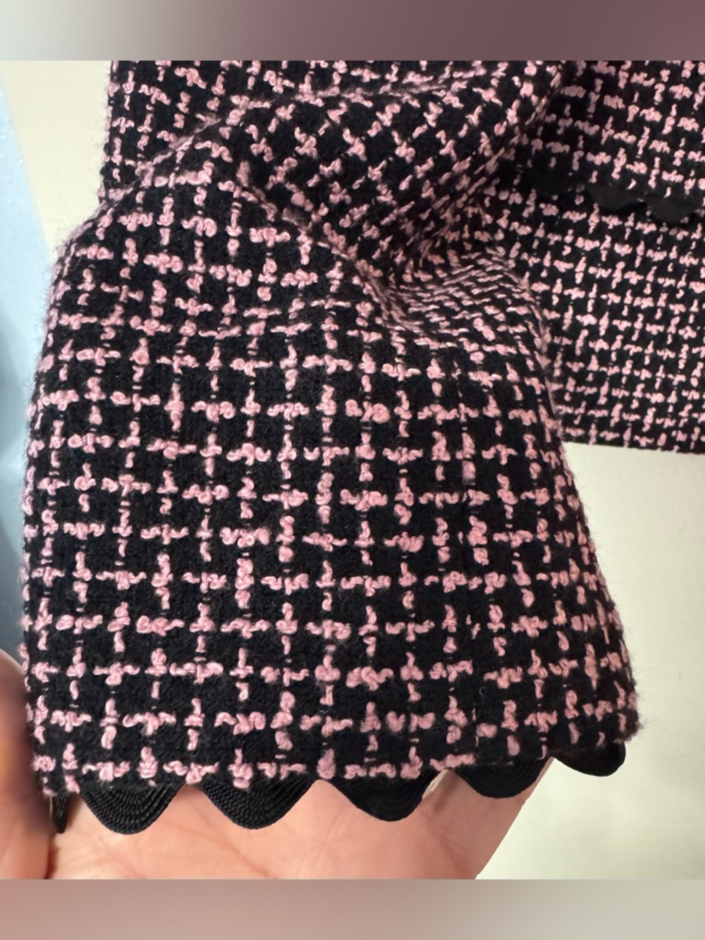 Versailles Pink Black Tweed Blazer Pearl Button Scalloped Trim Jacket - Picture 6 of 13
